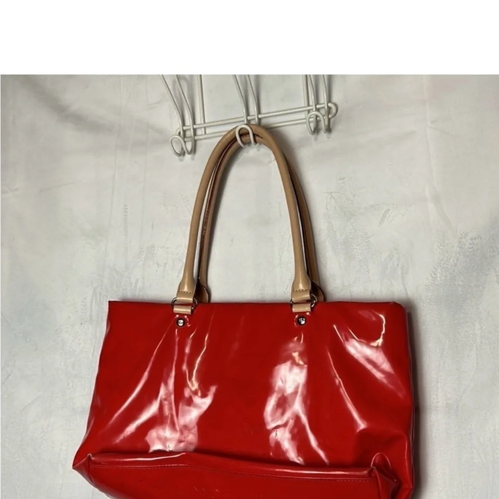 Kate Spade Fire Engine Red Patent Leather Tote Bag | Glossy Red Shoulder Bag - Picture 6 of 9
